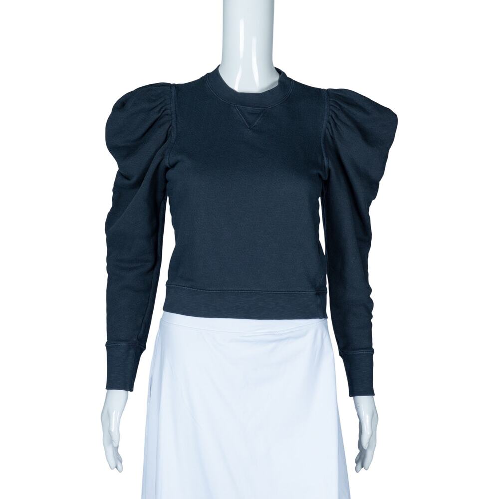 ULLA JOHNSON Navy Blue Cotton Long sleeve Ruffled Sweatshirt Size XS